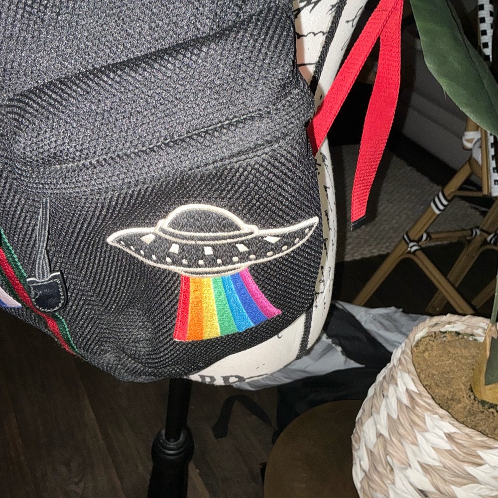 Gucci Hollywood Black Backpack with Multicolor Embroidery Mesh Mix Material - Picture 4 of 15